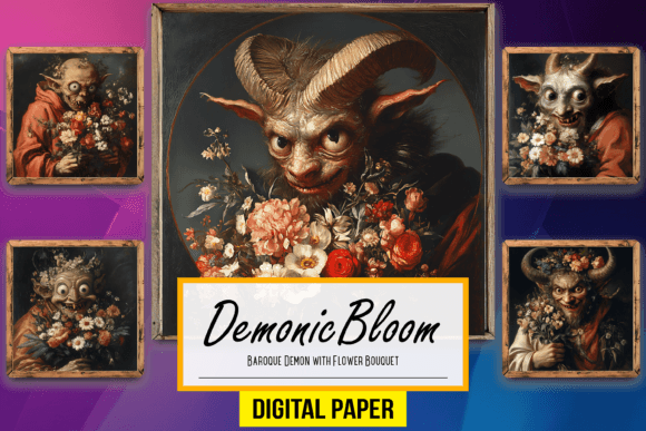 Download Baroque Demon with Flower Bouquet Art - Premium Resources