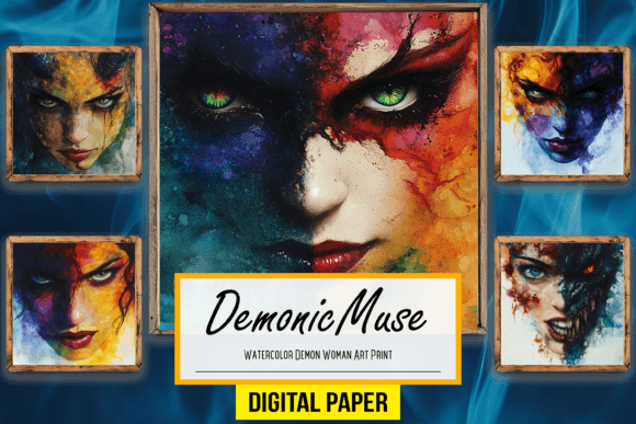 Download Watercolor Demon Woman Backdrop Artwork - Premium Resources