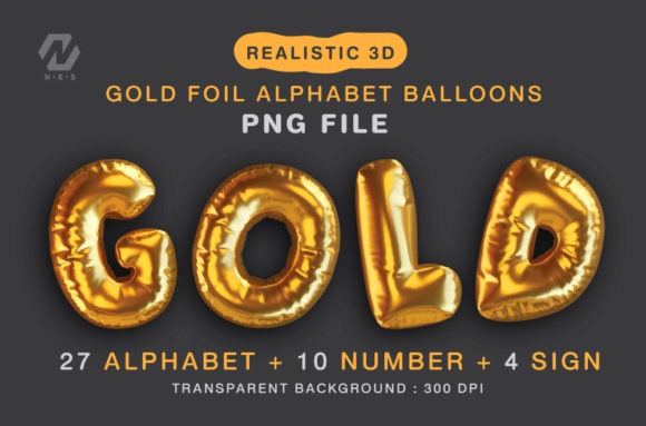 Download Gold Foil Alphabet Balloon Realistic PNG - Realistic Collection